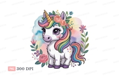 Adorable unicorn with rainbow mane and floral crown Product Image 1