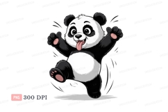 Playful panda bear with tongue out black white Product Image 1