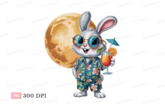 Bunny wearing sunglasses and Hawaiian shirt holding cocktail Product Image 1