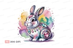 Jeweled bunny with watercolor background rabbit gems Product Image 1