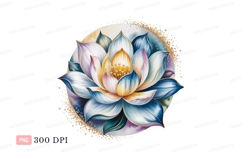 Blue yellow lotus flower gold accents white Product Image 1