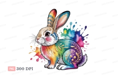 Colorful rabbit with ornate patterns bunny rainbow Product Image 1