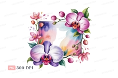 Pink purple orchids floral frame flower Product Image 1