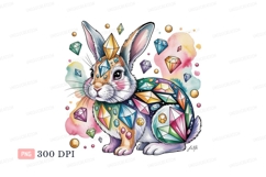 Colorful jeweled rabbit with watercolor splashes bunny Product Image 1