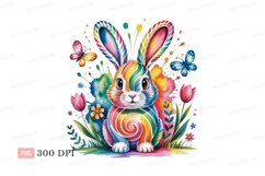 Colorful bunny surrounded by flowers and butterflies Product Image 1