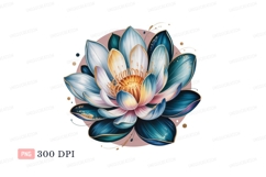 Blue white pink lotus gold accents keywords Product Image 1