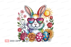 Rainbow bunny peace sign sunglasses flowers image Product Image 1