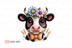 Adorable cow with flower crown and bow tie animal cute Product Image 1