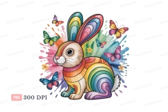 Rainbow bunny with butterflies rabbit colorful Product Image 1