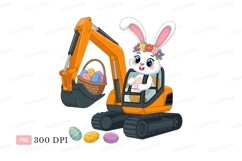 Bunny operating excavator with easter eggs basket Product Image 1