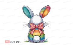 Colorful bunny with polka dot bow rabbit easter Product Image 1
