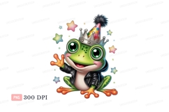 Cheerful frog wearing crown and jacket green party Product Image 1