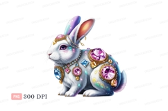 Jeweled rabbit adorned with gems white purple Product Image 1