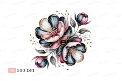 Elegant floral arrangement with pink blue white gold Product Image 1