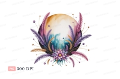 Floral Feathered Moon Vignette feathers purple Product Image 1