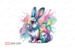 Colorful geometric bunny with watercolor splashes rabbit Product Image 1