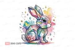 Geometric crystal rabbit watercolor splashes image Product Image 1