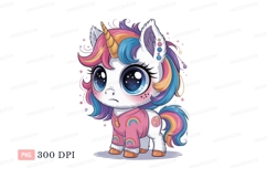 Cute unicorn with rainbow mane and pink shirt tailv Product Image 1