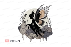 Black fairy resting on clouds wings moon Product Image 1