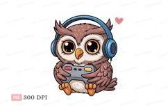 Cute owl with headphones and controller cartoon gaming Product Image 1