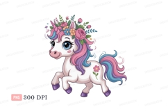 Adorable unicorn with floral crown and colorful mane Product Image 1