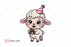 Cute sheep wearing party hat holding acorn lamb animal Product Image 1