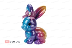 Colorful glitter bunny with bow rabbit figurine Product Image 1