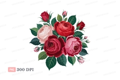 Red pink white roses bouquet green Product Image 1