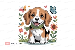 Happy beagle puppy wearing cap butterfly Product Image 1