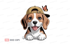 Happy beagle puppy wearing cap butterfly Product Image 1