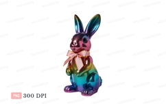 Iridescent bunny with pink bow rabbit rainbow Product Image 1