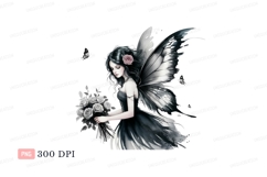 Gothic fairy holding roses with butterflies woman bouquet Product Image 1