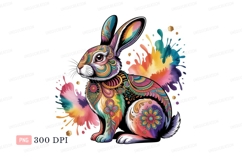Colorful patterned rabbit with paint splashes image Product Image 1