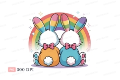 Two bunnies rainbow ears bow ties bunny rabbit Product Image 1