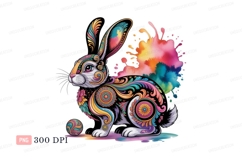 Colorful patterned rabbit with paint splashes ornate Product Image 1