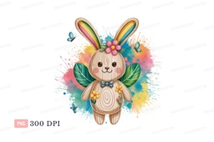 Wooden bunny with rainbow ears and butterflies image Product Image 1