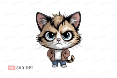 Grumpy cat wearing jacket and jeans blue eyes Product Image 1