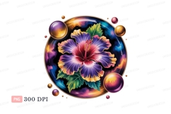 Vibrant hibiscus flower surrounded by colorful spheres Product Image 1