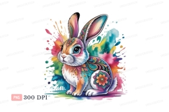 Colorful patterned rabbit with paint splashes bunny Product Image 1