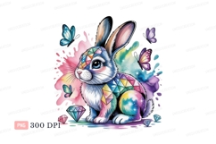 Colorful bunny with butterflies and gems rabbit butterfly Product Image 1