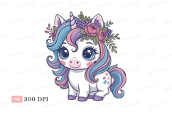 Cute unicorn with floral crown fantasy mythical Product Image 1