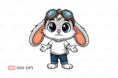 Cute bunny wearing goggles and jeans rabbit cartoon Product Image 1