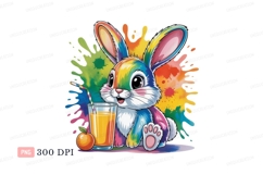 Rainbow rabbit drinking juice bunny orange Product Image 1