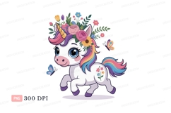 Cute unicorn adorned with flowers and butterflies horse Product Image 1