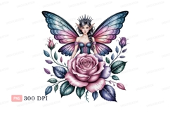 Pink rose fairy with iridescent wings purple Product Image 1