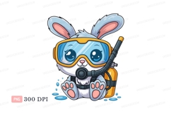 Cute bunny diver with snorkel gear rabbit scuba Product Image 1