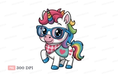 Cute unicorn wearing glasses and bandana rainbow Product Image 1