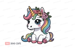 Cute unicorn with floral crown fantasy mythical Product Image 1