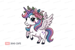 Adorable winged unicorn with floral crown pegasus fantasy Product Image 1