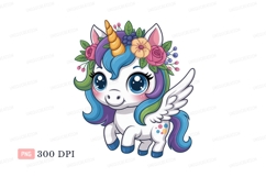 Cute winged unicorn with floral crown pegasus mythical Product Image 1